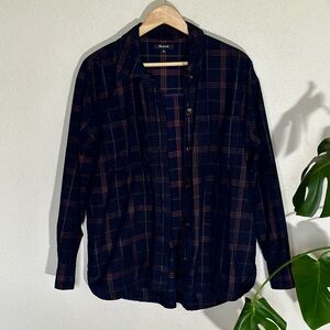 Madewell Corduroy Plaid Overshirt – Navy & Pink, Size Large